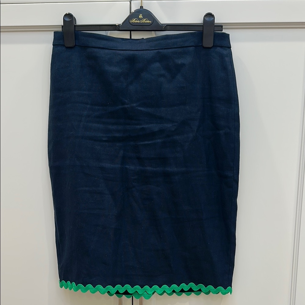 J Crew Blue Pencil Skirt with Green Trim for Work